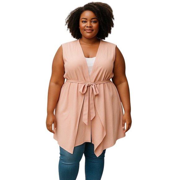 Lane Bryant Waterfall Chiffon Tie Waist Vest Pink Size 26/28 Boho Summer Flowy - Picture 1 of 13